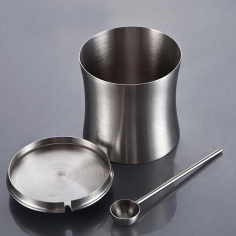 Stainless Steel Sugar Bowl Sanded Seasoning Condiment Pot Spice Salt Sugar Pepper Jar with Cover and Spoon Kitchen Gadgets