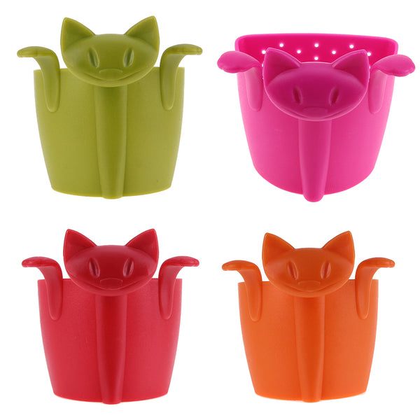 Cartoon Kitten Silicone Tea Strainer Plastic Spice Loose Leaf Tea Infuser Drinking Tea Tools Kitchen Gadgets Tea Accessories