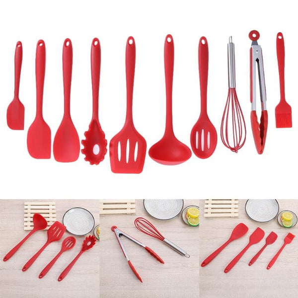 10Pcs/set Silicone Nonstick Baking Cookware Set Household Kitchen Cooking Tools Cooking Utensils Gadgets Red/Black