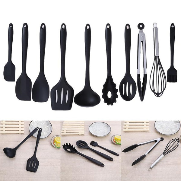10Pcs/set Silicone Nonstick Baking Cookware Set Household Kitchen Cooking Tools Cooking Utensils Gadgets Red/Black