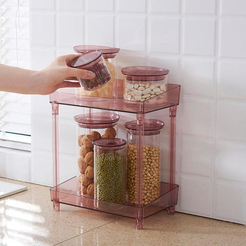 Double-deck Kitchen Sundry Storage Shelf Rack Holder Bathroom Removable Storage Rack Kitchen Gadgets Organizer